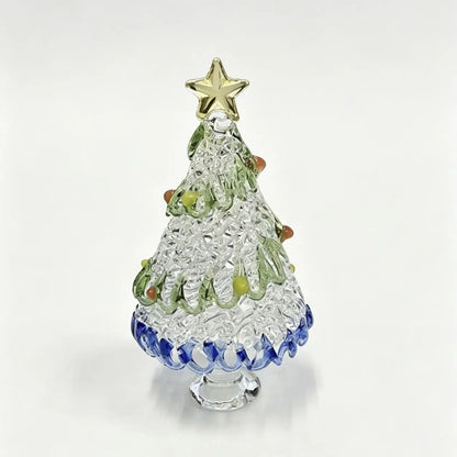Hand Blown Glass Christmas Tree Tabletop Figurine, Artisan Crafted Glass Ornament With Star Topper, Mini Christmas Decor Statue For Desk Display, Holiday Home Decoration And Unique Christmas Gift For Family Friends