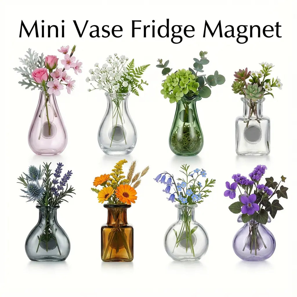 Compact Round Magnetic Mini Hydroponic Glass Vase Fridge Magnets Set - Real Flower Propagation Station, Fridge Decor Blooms, Cute Kitchen & Locker Gift for Graduation Nurses Week