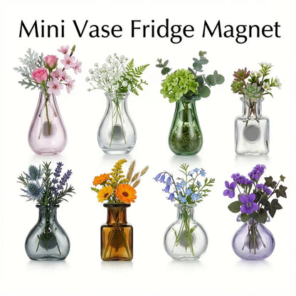 Compact Round Magnetic Mini Hydroponic Glass Vase Fridge Magnets Set - Real Flower Propagation Station, Fridge Decor Blooms, Cute Kitchen & Locker Gift for Graduation Nurses Week