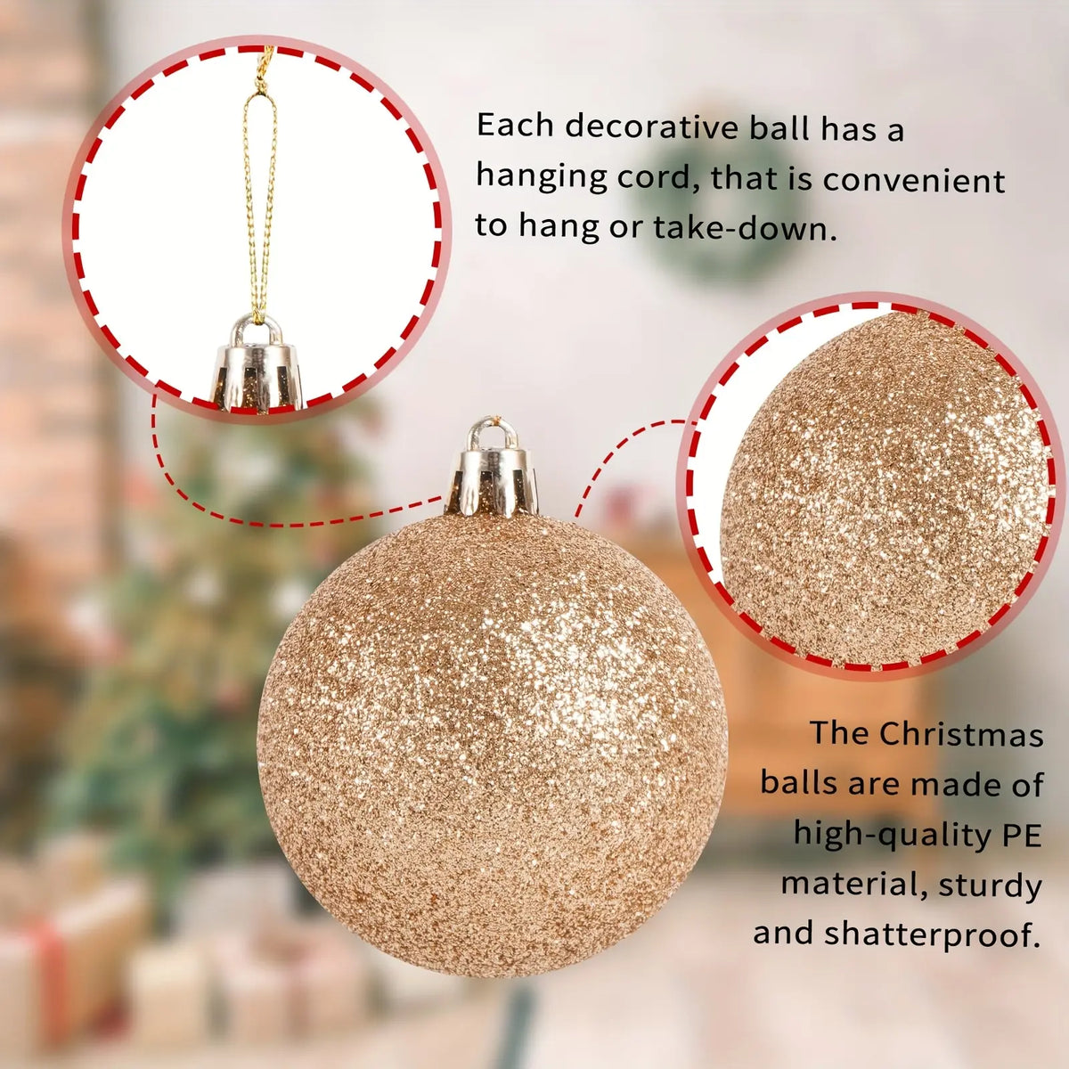 100-Piece Shatterproof Christmas Ball Ornaments  - Champagne & White Hanging Tree Decor, Holiday Indoor Home Party Supplies, Black Friday Deal: Christmas/New Year Gift