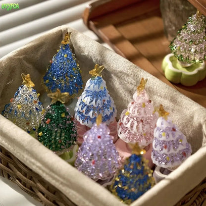 Hand Blown Glass Christmas Tree Tabletop Figurine, Artisan Crafted Glass Ornament With Star Topper, Mini Christmas Decor Statue For Desk Display, Holiday Home Decoration And Unique Christmas Gift For Family Friends