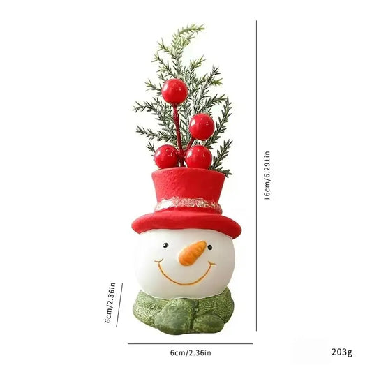 Christmas Cement Figurine Decor, Mini Tabletop Ornament with Artificial Pine Berries, Farmhouse Xmas Tiered Tray Decor, Holiday Desktop Decoration & Gift for Home Decor Lovers, Decorative Ornaments