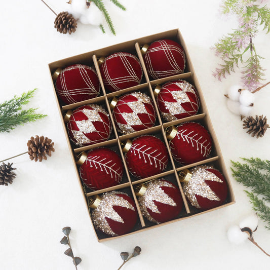 Senjie Christmas Ball Decorations Shining Velvet Dazzling New Christmas Decorations Available in Multiple Colors and Scenes Gorgeous Christmas Tree Decorations