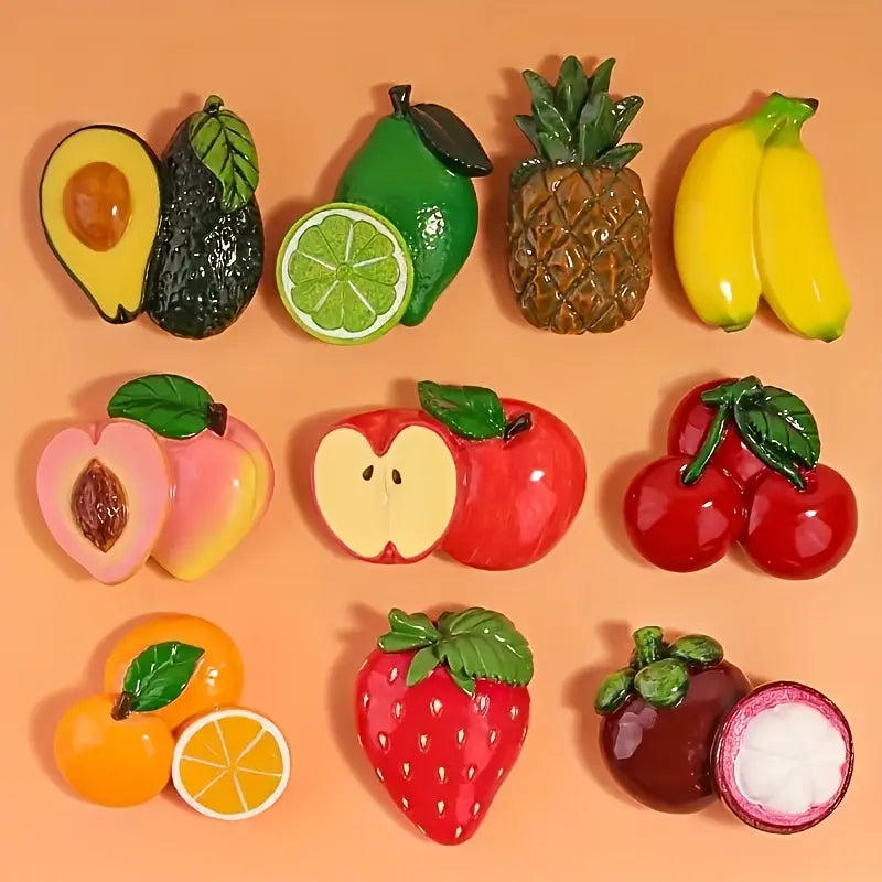 Fruit Fridge Magnets, 10Pcs Cute Cartoon Refrigerator Magnet 3D Resin Fruit Magnetic Fridge Magnets for Refrigerators Whiteboards Maps and Other Magnetic Items