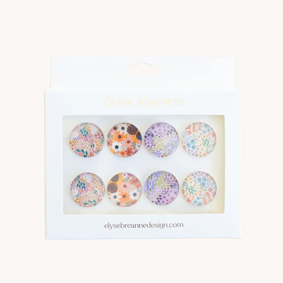 Elyse Breanne Design Round Shape Flower Fridge Magnets Set, 8-Piece Magnetic Item with 4 Patterns, Refrigerator Decorating Magnets for Home Kitchen Room Decor