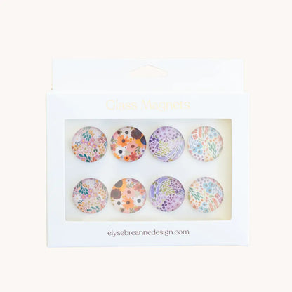 Elyse Breanne Design Round Shape Flower Fridge Magnets Set, 8-Piece Magnetic Item with 4 Patterns, Refrigerator Decorating Magnets for Home Kitchen Room Decor