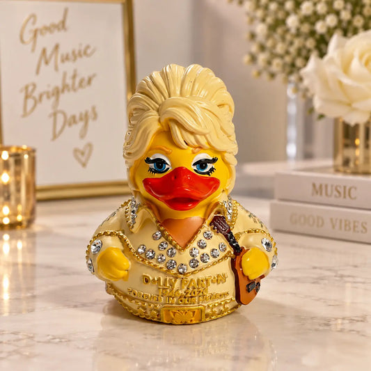 Dolly Duck Resin Figurine, Country Music Singer-Inspired Duck Statue with Guitar, Cute Collectible Decor for Desk Shelf, Novelty Gift for Country Music Fans & Collectors