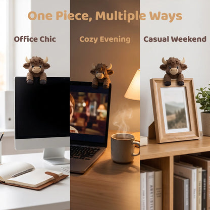 Highland Cow Monitor Buddy and Screen Sitter, 3D Printed Emotional Support Desk Companion and Office Decor-YY0