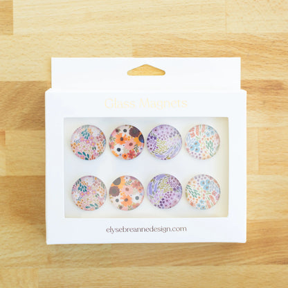 Elyse Breanne Design Round Shape Flower Fridge Magnets Set, 8-Piece Magnetic Item with 4 Patterns, Refrigerator Decorating Magnets for Home Kitchen Room Decor