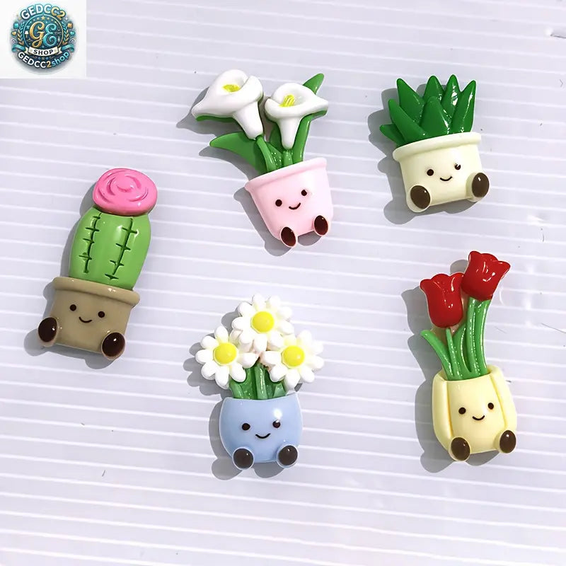 5-Piece Kawaii Cute Resin Potted Flower Fridge Magnets with Magnetic Base - Camping & Hiking Hammock Site Accessory, Kitchen Decor & Home Decoration