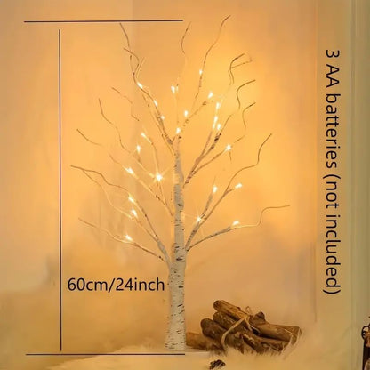 PEIDUO Artificial Tree for Christmas Decorations, 2FT Birch Tree with LED Lights, Warm White Fairy Lights Spirit Tree Lamp for Home Indoor Tabletop Centerpiece, Battery Powered, Timer