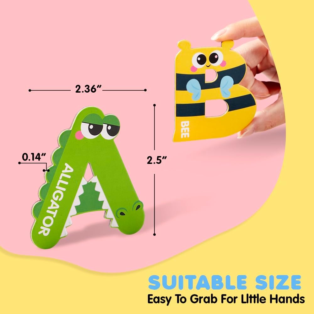 JOYIN Magnetic Letters, Animal Alphabet Fridge Magnets for Toddlers 3 4 5 Years Old, 26 Uppercase Refrigerator Magnets, Large Size ABC Educational Spelling Learning Toys for Kids