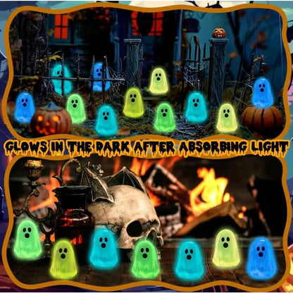 Glow-in-the-Dark Resin Collectible Figure Ornaments (Multiple Packs) - Cute Ghost Smooth Miniatures, Room Decor Statue, Statues for Home Decor, Halloween Desktop Accent