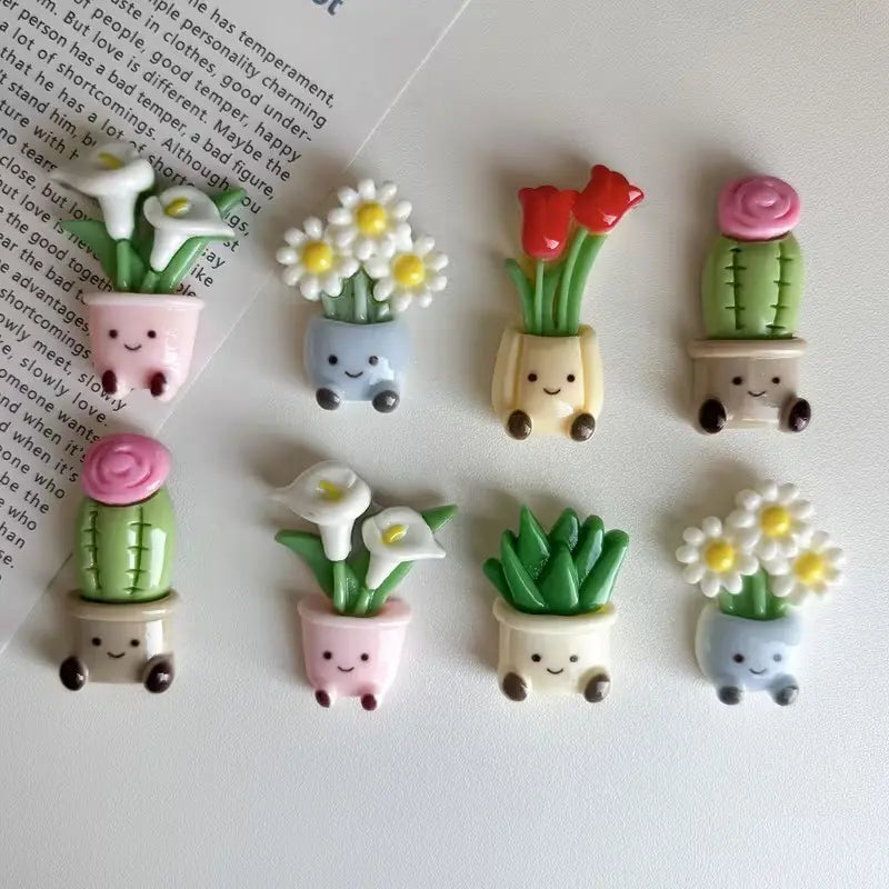 8pcs Potted Flower Fridge Magnets, Adorable Decorations for Kitchens & Offices, Ideal Gift for Holidays & Special Occasions