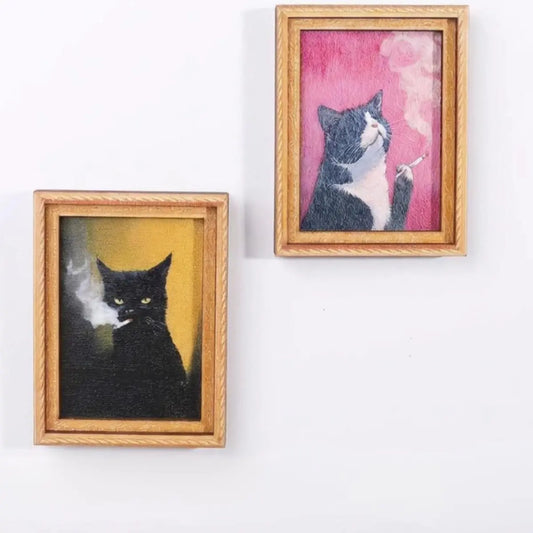 Bamboo Magnetic Funny Cat Fridge Magnet, Vintage Art Frame Kitchen Decor, Funky Home Decor, Unique Class of 2026 Graduation Gift, Cute Kitty Locker Accessory,dorm essentials