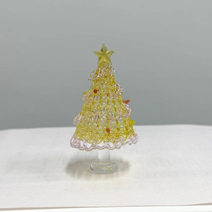 Hand Blown Glass Christmas Tree Tabletop Figurine, Artisan Crafted Glass Ornament With Star Topper, Mini Christmas Decor Statue For Desk Display, Holiday Home Decoration And Unique Christmas Gift For Family Friends