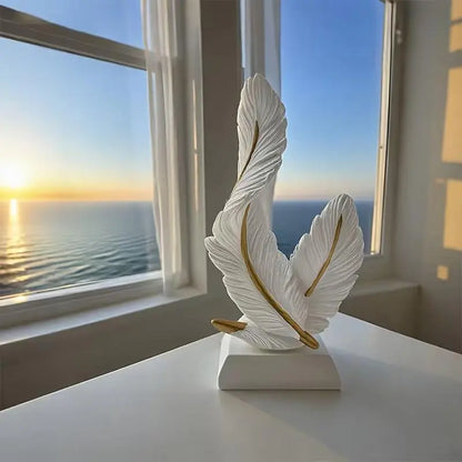 1pc Feather Resin Desktop Decor, Gold Texture Sculpture, Modern Luxury Home Decoration, Living Room Bedroom Office Ornament, Decor Figurine