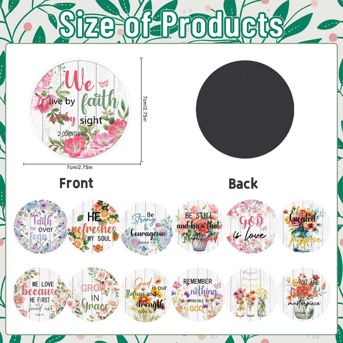 Bible Verses Fridge Magnets Set - 20Pcs Floral Christian Religious Refrigerator Magnets Inspirational Scripture Magnetic Decorations Refrigerator Stickers for Home Fridge Office Kitchen Locker