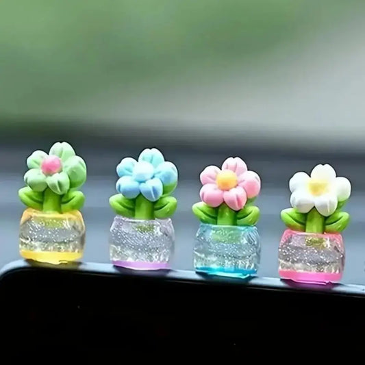 7pcs Mini Resin Flower Potted Plants Compact Realistic Decor Ornaments Small Desktop Figurines For Car Dashboard Office Desk Mother Gift Camping And Picnic Decoration.sohochic.