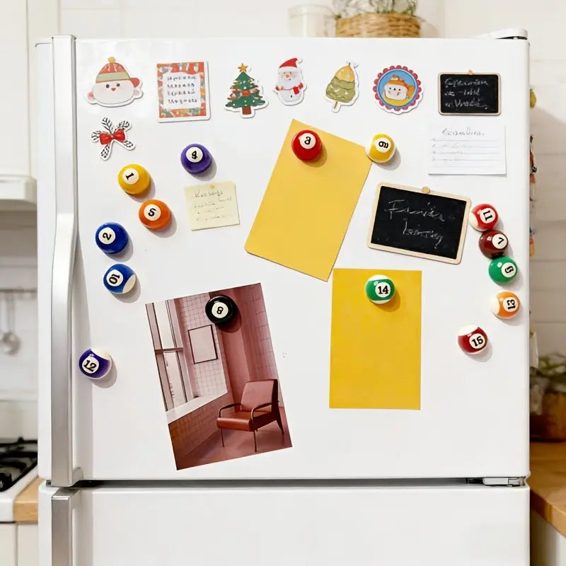15 Magnetic Billiards-Shaped Refrigerator Stickers |   Resin, Round, Suitable for Metal Surfaces, Ideal for Photos, Notes, Papers, Easy Attachment to Fridges and Filing Cabinets