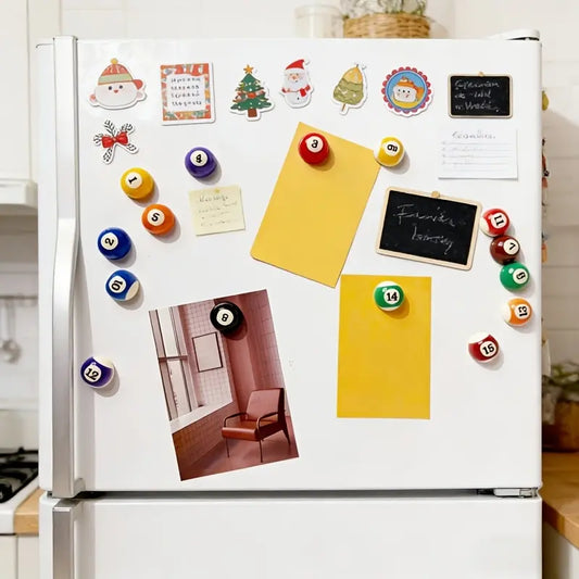 15 Magnetic Billiards-Shaped Refrigerator Stickers |   Resin, Round, Suitable for Metal Surfaces, Ideal for Photos, Notes, Papers, Easy Attachment to Fridges and Filing Cabinets