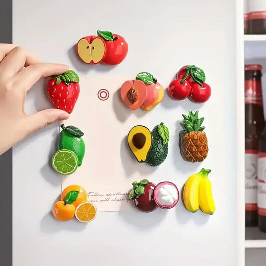 Fruit-Shaped Fridge Magnets, Refrigerator Decorating Magnets, 10-Piece Cute Cartoon Fruit Decorative Design Set, Magnetic Refrigerator Decor for Home Kitchen and Office Decoration