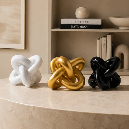 Minimalist 3-Knot Resin Figurine Statue Decorative Home Ornament for Living Room Tabletop Accent Modern Desktop Art Gift for Design Enthusiasts Gold Black White