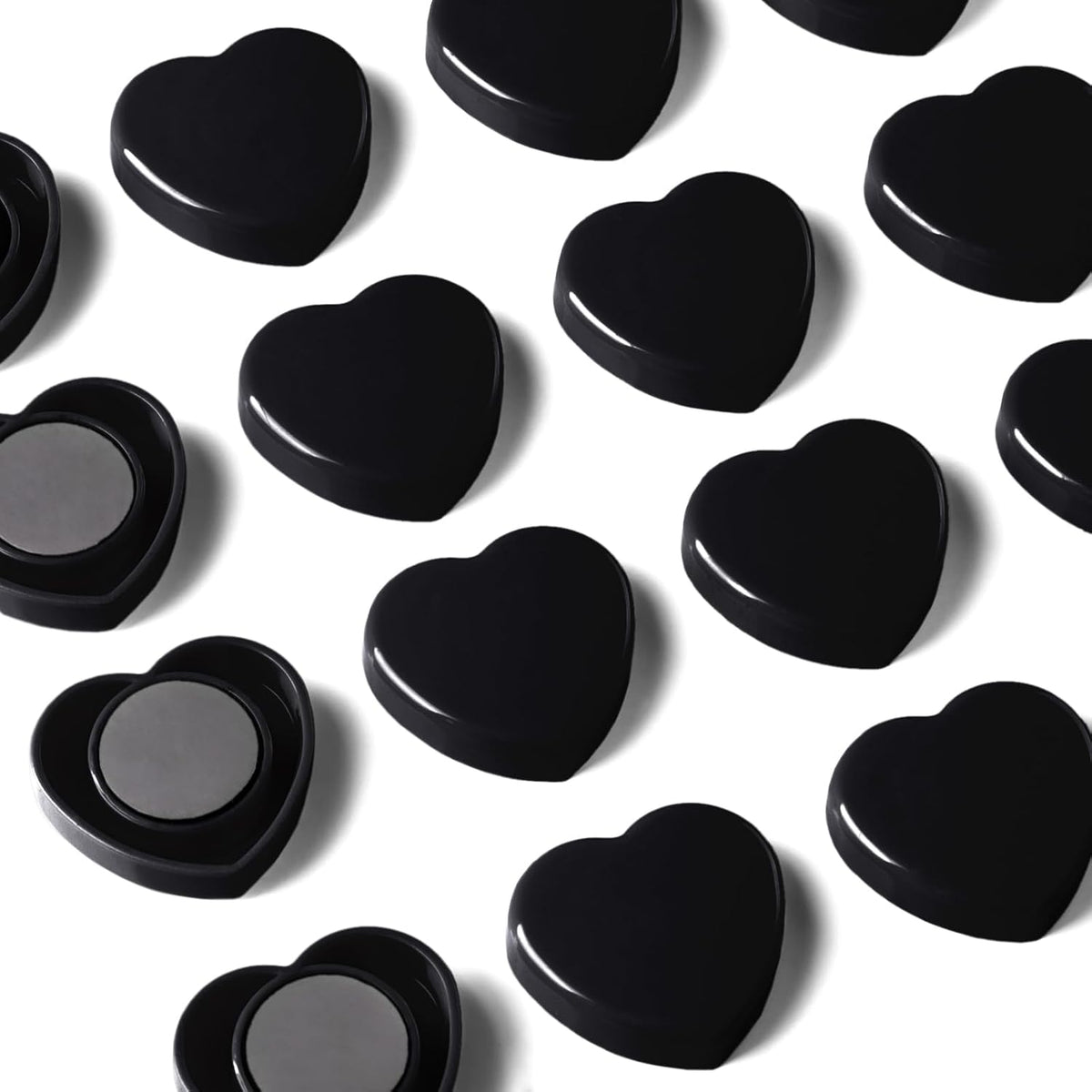 Fridge Magnets - 20PCS Cute Refrigerator Magnets, Decorative Mini Strong Magnets for Whiteboard, Locker, Photo & Map - Black Small Heavy Duty Magnet for Home Office School Kitchen (Heart)