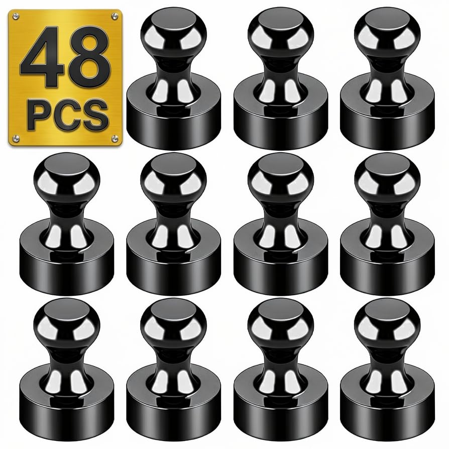 Metallic Magnets, Refrigerator Magnets, 20 Pack Black Magnetic Push Pins, Strong Fridge Magnets, Multi-use Whiteboard Magnets Perfect for Kitchen Office Classroom
