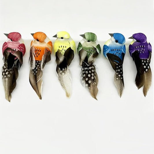 6pcs Artificial Birds Realistic Foam Feather Bird Clip On Garden Flower Arrangements Wedding Decor Wreath Decoration