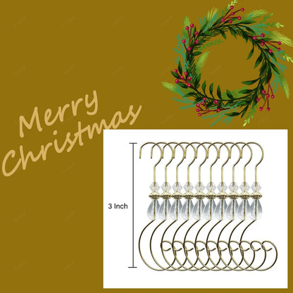 Furimuk 20 Pcs Christmas Ornament Hooks Beaded Hangers with Clear Acrylic Wire Gold S-Shaped Hangers Hook Swirl Hanger Metal Hooks with Crystal Beaded for Crafts Xmas Tree Decoration