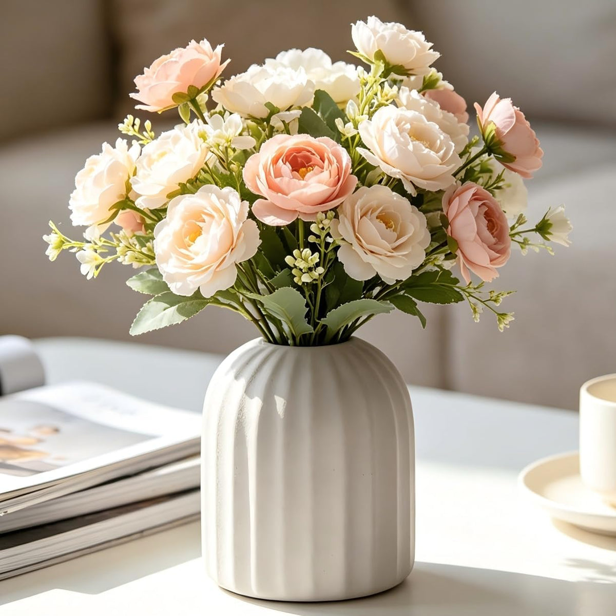 Nawaza Ceramic Flower Vase White Small Farmhouse Table Decor Vase V14