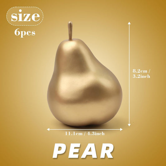 6pcs Fake Gold Pear Decoration,Realistic Artificial Gold Fruit