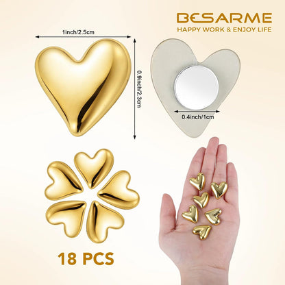 18 Pcs Heart Fridge Magnets for Refrigerator Locker Whiteboard Decor, Gold