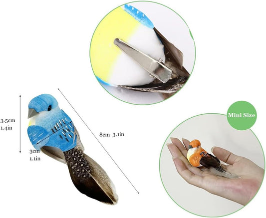 6pcs Artificial Birds Realistic Foam Feather Bird Clip On Garden Flower Arrangements Wedding Decor Wreath Decoration