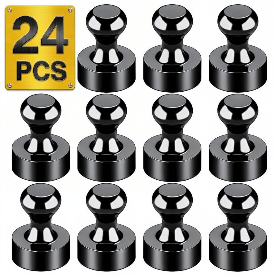 Metallic Magnets, Refrigerator Magnets, 20 Pack Black Magnetic Push Pins, Strong Fridge Magnets, Multi-use Whiteboard Magnets Perfect for Kitchen Office Classroom
