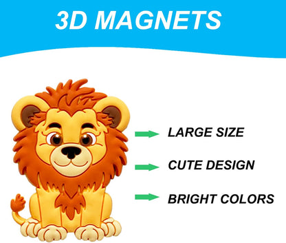 Fridge Magnets for Toddlers Wild Animal - Refrigerator Magnets for Kids - Large Cute Soft Full Back Magnetic Animals for Fridge - Toddler Magnets for Refrigerator - Rubber Big Size Kid Magnet Toys
