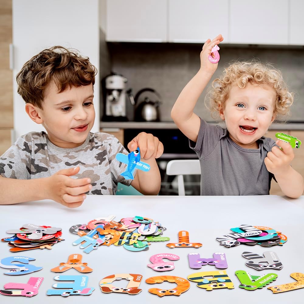 JOYIN Magnetic Letters, Animal Alphabet Fridge Magnets for Toddlers 3 4 5 Years Old, 26 Uppercase Refrigerator Magnets, Large Size ABC Educational Spelling Learning Toys for Kids