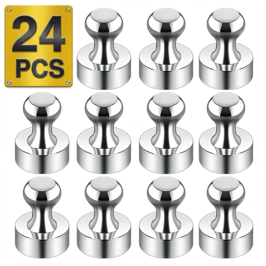 Metallic Magnets, Refrigerator Magnets, 20 Pack Black Magnetic Push Pins, Strong Fridge Magnets, Multi-use Whiteboard Magnets Perfect for Kitchen Office Classroom