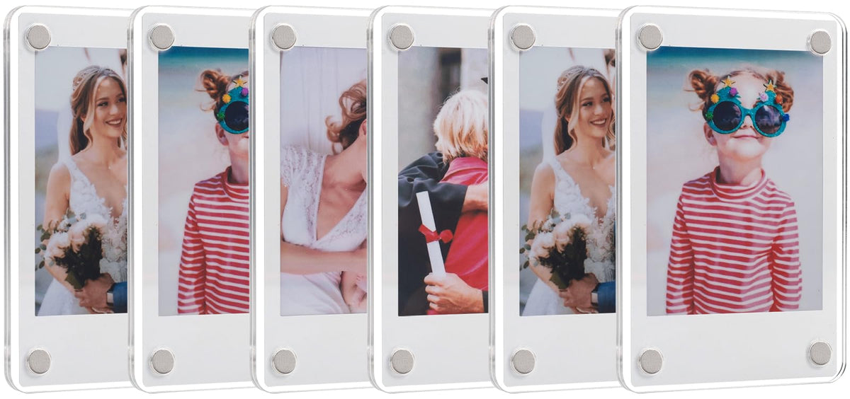 SUNEZLGO 15 Pack Acrylic Fridge Magnetic Frame for Polaroid, 2.36x3.54 In Mini Picture Frames for Fujifilm Instax Mini, Double Sided Photo Refrigerator Magnet Picture Frame Clear Picture Display Frame