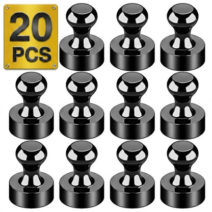 Metallic Magnets, Refrigerator Magnets, 20 Pack Black Magnetic Push Pins, Strong Fridge Magnets, Multi-use Whiteboard Magnets Perfect for Kitchen Office Classroom