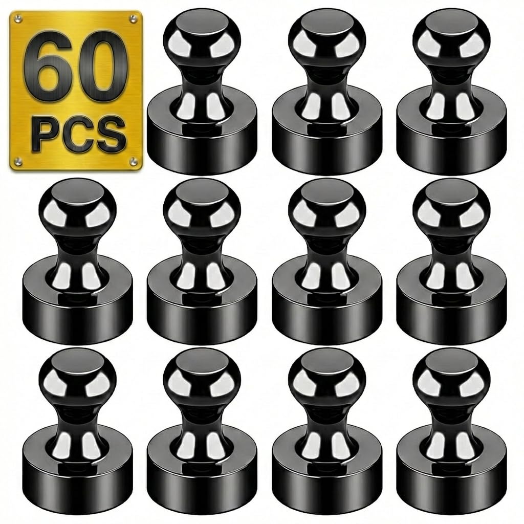 Metallic Magnets, Refrigerator Magnets, 20 Pack Black Magnetic Push Pins, Strong Fridge Magnets, Multi-use Whiteboard Magnets Perfect for Kitchen Office Classroom