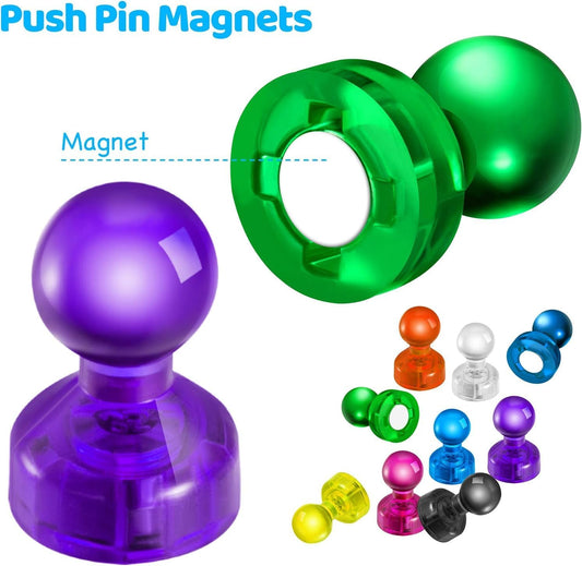 HongyiTime 90 PCS Colorful Strong Magnetic Push Pin Magnets, Office / Classroom Magnets,8 Assorted Color, Perfect to use as Kitchen Home and School, Map Magnets,Whiteboard Magnets