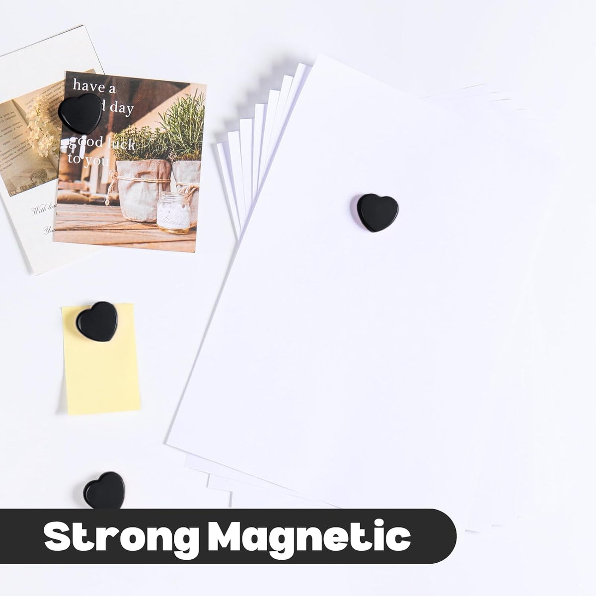Fridge Magnets - 20PCS Cute Refrigerator Magnets, Decorative Mini Strong Magnets for Whiteboard, Locker, Photo & Map - Black Small Heavy Duty Magnet for Home Office School Kitchen (Heart)