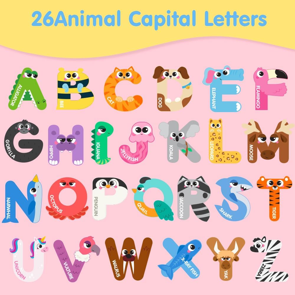 JOYIN Magnetic Letters, Animal Alphabet Fridge Magnets for Toddlers 3 4 5 Years Old, 26 Uppercase Refrigerator Magnets, Large Size ABC Educational Spelling Learning Toys for Kids