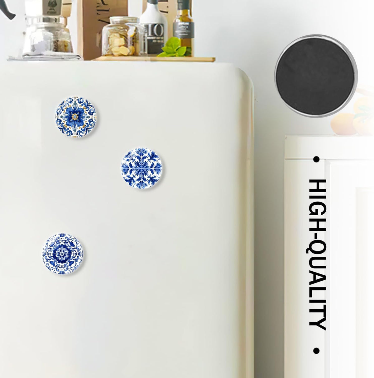 12Pcs Refrigerator Magnets Blue and White Glass Mini Strong Fridge Magnets Aesthetic Magnets for Office,School,Whiteboards,Cabinets-Blue Flower
