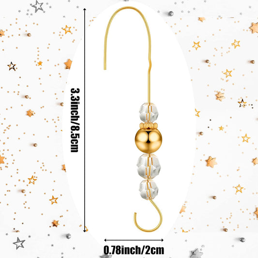 Moxweyeni 35 Pieces Christmas Ornament Hooks Acrylic Gold Wire Ornament Hangers Decorative Crystal Wire Hook Christmas Decor Christmas Tree Decorations Hooks for Home Decor, 5 Styles