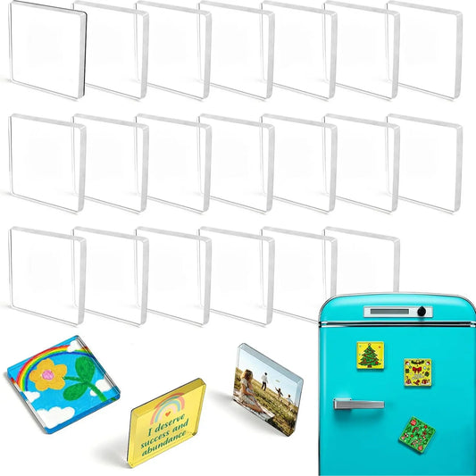 Acrylic DIY Square Fridge Magnets Set - Customizable Cut+Peel+Stick Adhesive Backing DIY Kit, Fridge Art Photo Frames for Crafts, Home Decor, Classroom Use, Sohochic