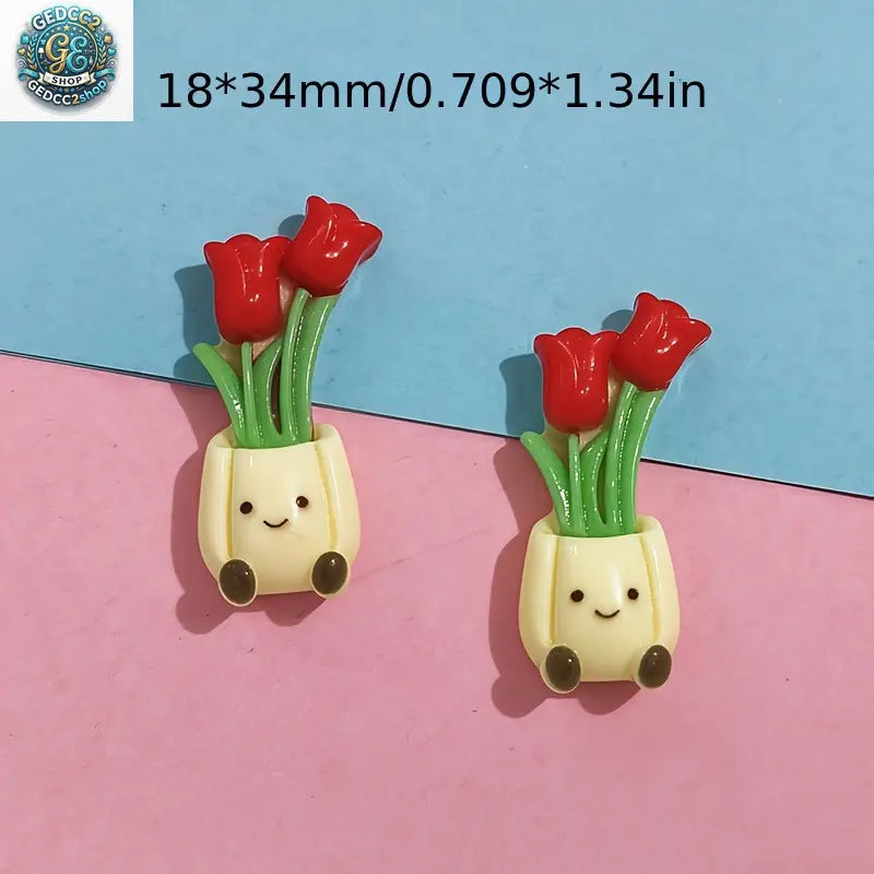 5-Piece Kawaii Cute Resin Potted Flower Fridge Magnets with Magnetic Base - Camping & Hiking Hammock Site Accessory, Kitchen Decor & Home Decoration