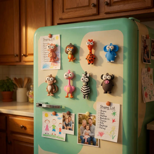 8-Piece Soft Touch 3D Animal Fridge Magnet Assortment Set - Monkey & Giraffe Shapes with Bug Eyes, Home Decor Items, Kitchen Decor Accessories for Fridge Organization & Kids Gift Pack